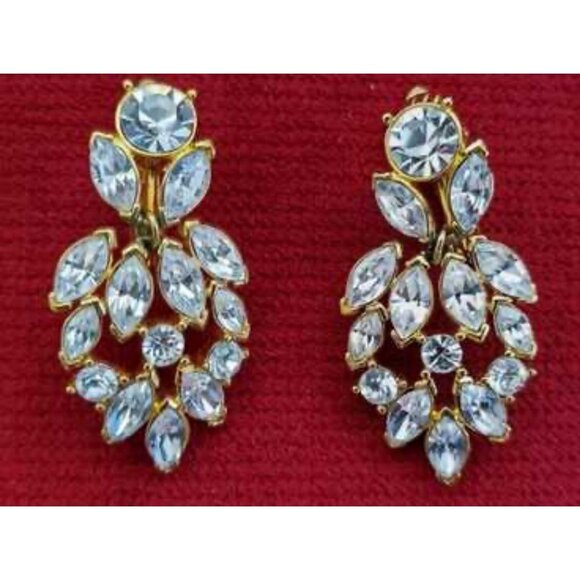 Trina Turk Gold Plated Crystal Teardrop Post Drop Earrings Women's Wedding Party - Picture 1 of 5